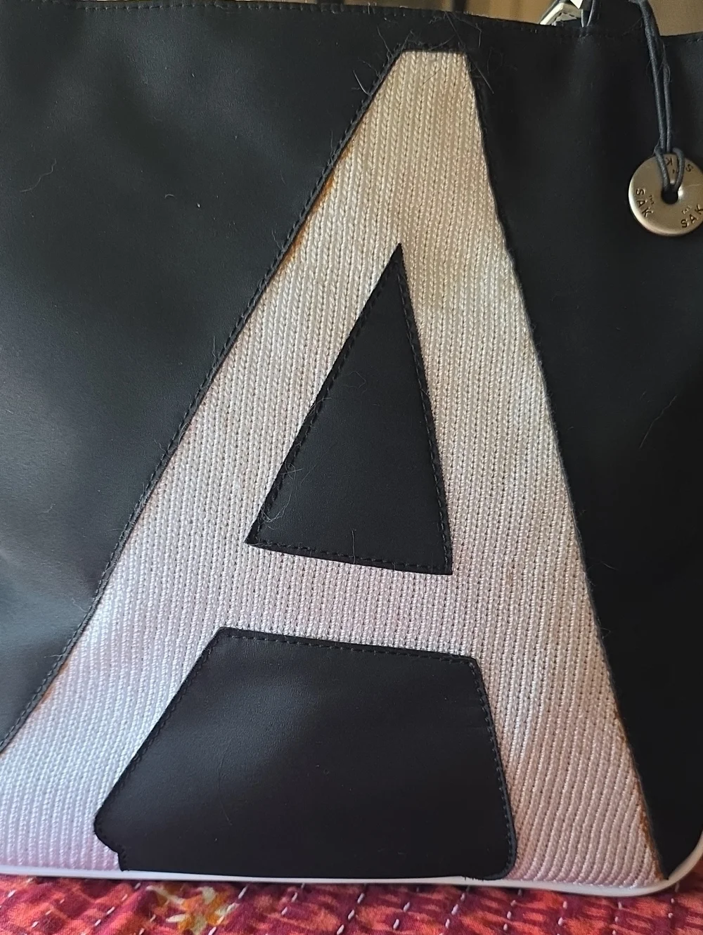 Sak Black and Cream Tote Bag with Letter A - Picture 9 of 9